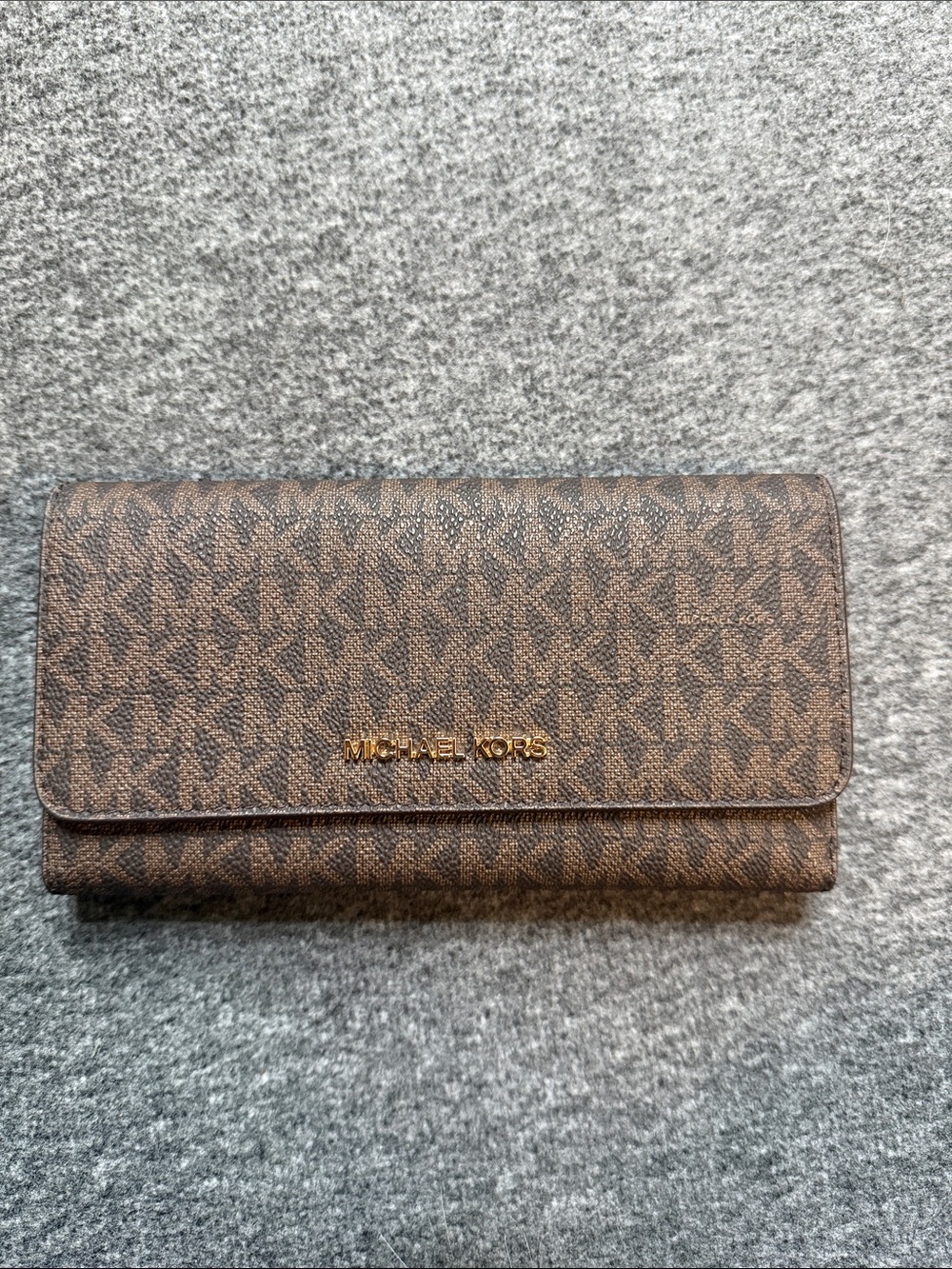 Michael Kors Brown Monogram Fold-Over Continental Wallet